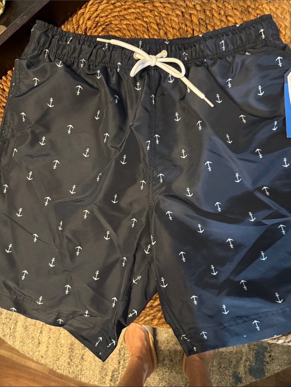 Nautica Navy Swim Trunks with White Anchor Pattern